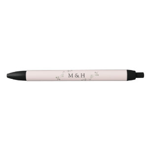 Elegant Pink Gray Floral Watercolor Wedding Favor Pen