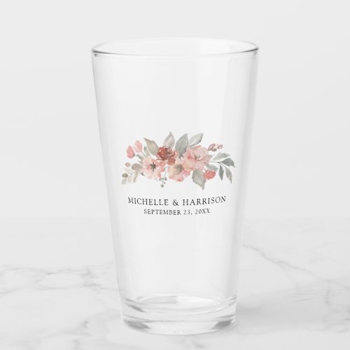 Elegant Pink Gray Floral Watercolor Wedding Glass