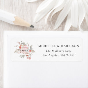 Elegant Pink Gray Floral Watercolor Wedding Label