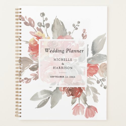 Elegant Pink Gray Floral Watercolor Wedding Planner