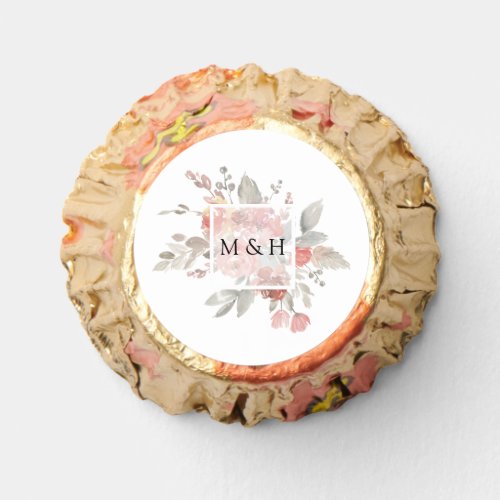 Elegant Pink Gray Floral Watercolor Wedding Reeses Peanut Butter Cups
