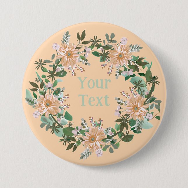 Elegant Pink & Gray Floral Wreath Lapel Symbol Button (Front)