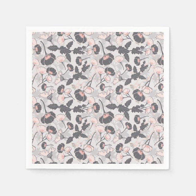 Elegant Pink Gray Flowers Napkins (Front)