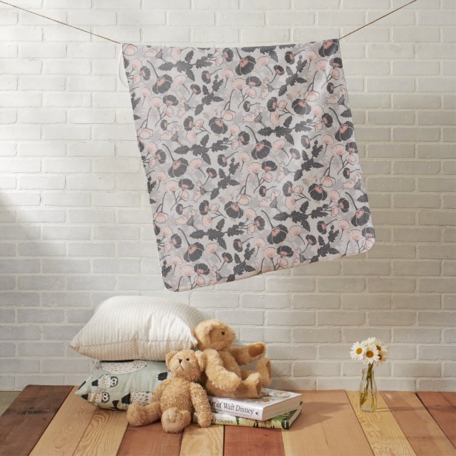 Elegant Pink Gray Flowers Nursery Baby Blanket (In Situ)