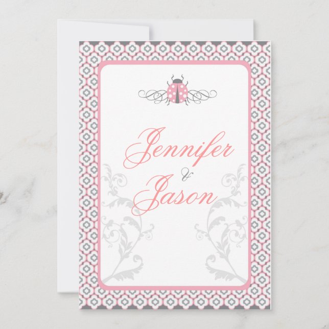 Elegant Pink & Gray Garden Wedding Invitations (Front)