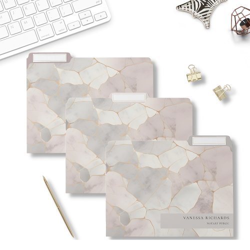 Elegant Pink  Gray Marble Luxury Notary Name File Folder