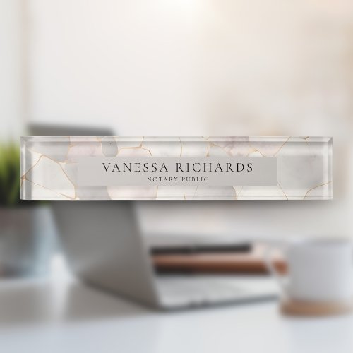 Elegant Pink  Gray Marble Luxury Notary Public Desk Name Plate