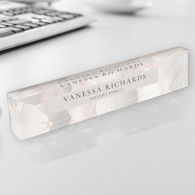 Elegant Pink & Gray Marble Luxury Notary Public Desk Name Plate (Creator Uploaded)