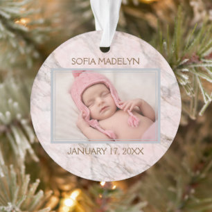 Elegant Pink Gray Marble Pattern Custom Photograph Ornament
