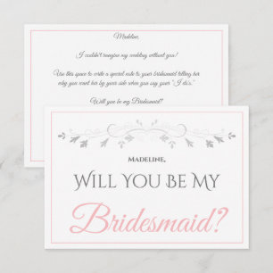 Elegant Pink Gray Vintage Border Be My Bridesmaid Card