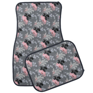 Elegant Pink Gray Vintage Floral Flower Pattern C Car Floor Mat
