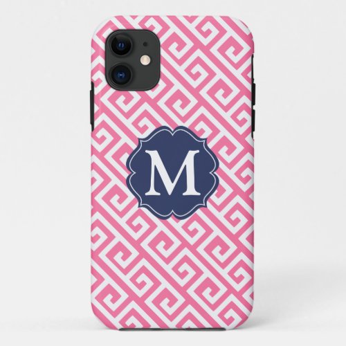 Elegant Pink Greek Key Personalized iPhone 11 Case