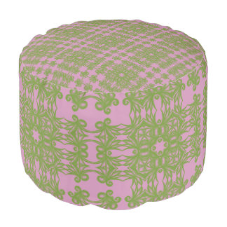 Elegant Pink Green Abstract Pouf