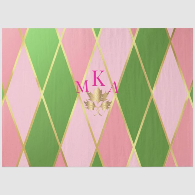 Elegant Pink & Green Argyle Gift  Tissue Paper (Front)