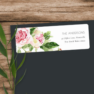 ELEGANT PINK GREEN BLUSH PEONY FLORAL WATERCOLOR LABEL