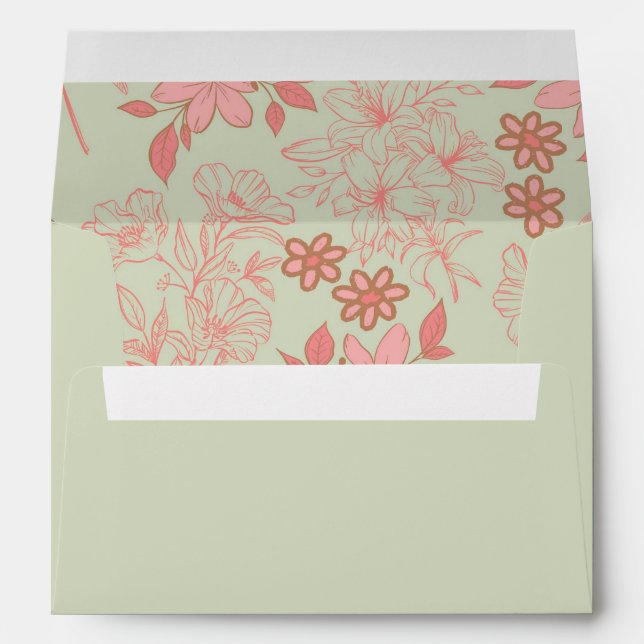 Elegant Pink & Green Boho Floral Engagement Envelope (Back (Bottom))
