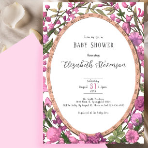 Elegant Pink Green Botanical Floral Baby Shower Invitation