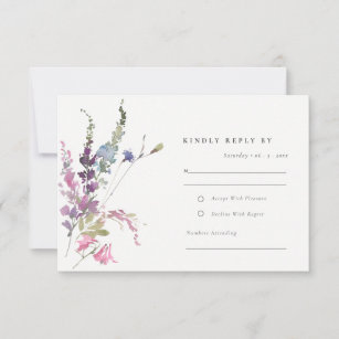 Elegant Pink Green Botanical Floral Bunch Wedding RSVP Card