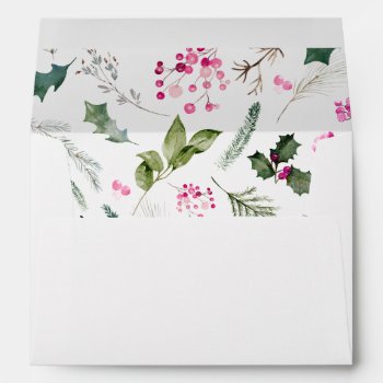 Elegant Pink Green Botanical White Christmas Envelope by PeachBloome at Zazzle