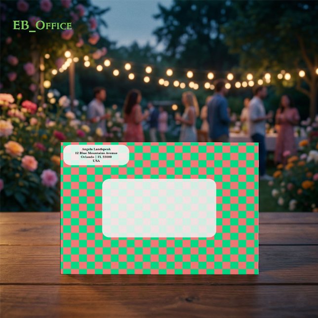 Elegant Pink & Green Checkered  Return Address  Envelope (Love the envelope, but looking for a different hue? Visit EB_Office to explore our full collection.)