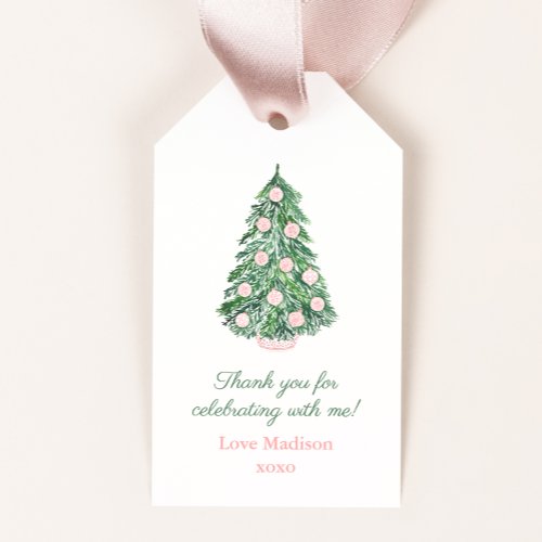 Elegant Pink Green Christmas Bridal Shower Favor Gift Tags