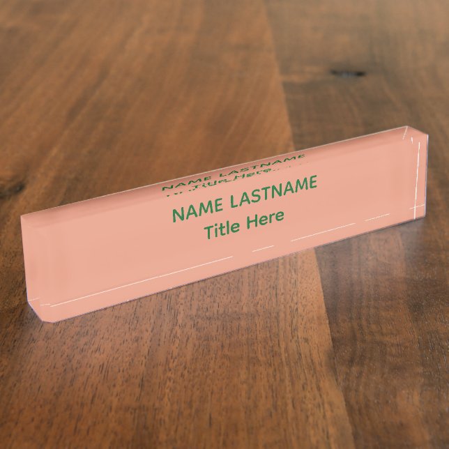 Elegant pink &green custom name desk name plate (Side)