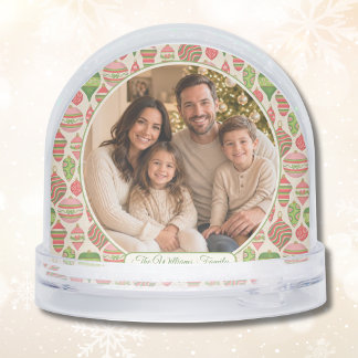 Elegant Pink & Green Festive Photo Christmas Snow Globe