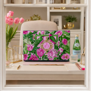 Elegant Pink Green Floral Bird Monogram HP Laptop Skin
