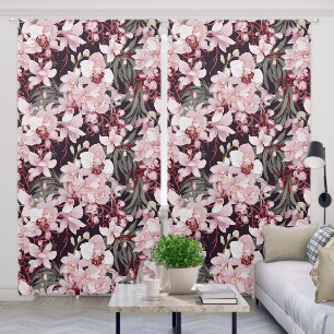 Elegant Pink Green Floral Flower Botanical Pattern Blackout Curtains