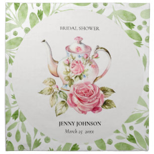 Elegant Pink Green Floral Flowers Bridal Shower Cloth Napkin