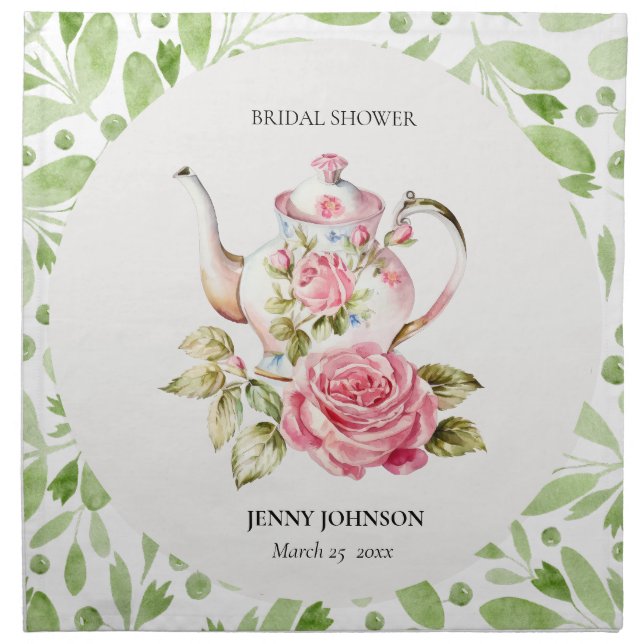 Elegant Pink Green Floral Flowers Bridal Shower Cloth Napkin (Front)