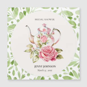 Elegant Pink Green Floral Flowers Bridal Shower Magnetic Invitation