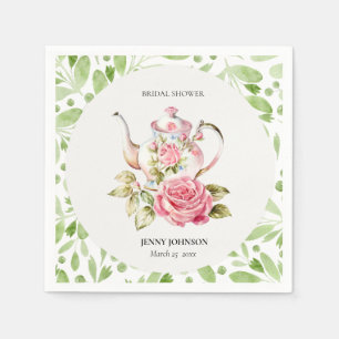 Elegant Pink Green Floral Flowers Bridal Shower Napkins