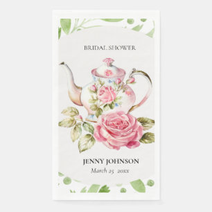Elegant Pink Green Floral Flowers Bridal Shower Paper Guest Towels