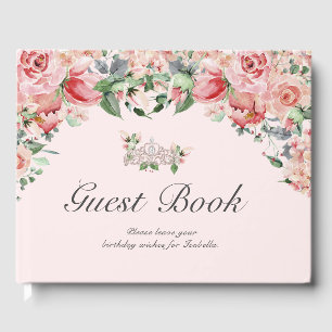 Elegant Pink & Green Floral Quinceañera Guest Book