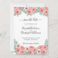 Elegant Pink Green Floral Watercolor Wedding  Save The Date