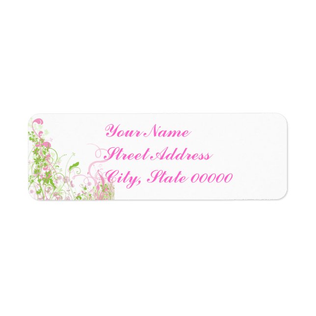 Elegant Pink & Green Florals & Swirls Label (Front)