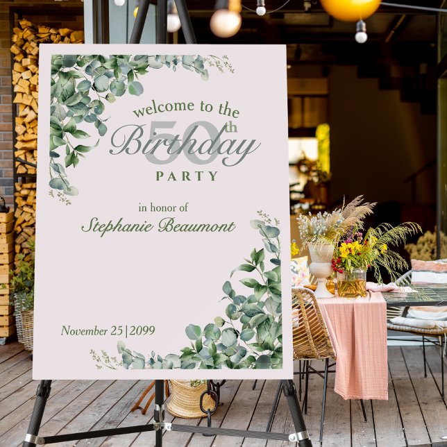 Elegant Pink Green Flower Women's 50th Birthday  Foam Board (Creator Uploaded)