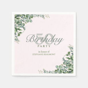 Elegant Pink Green Flower Women's 50th Birthday Napkins