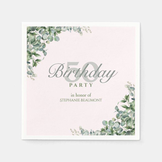 Elegant Pink Green Flower Women's 50th Birthday  Napkins (Front)