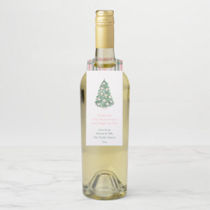 Elegant Pink Green Holidays Tree Merry Christmas Bottle Hanger Tag