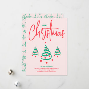 Elegant Pink Green Merry Christmas Tree Holiday Card