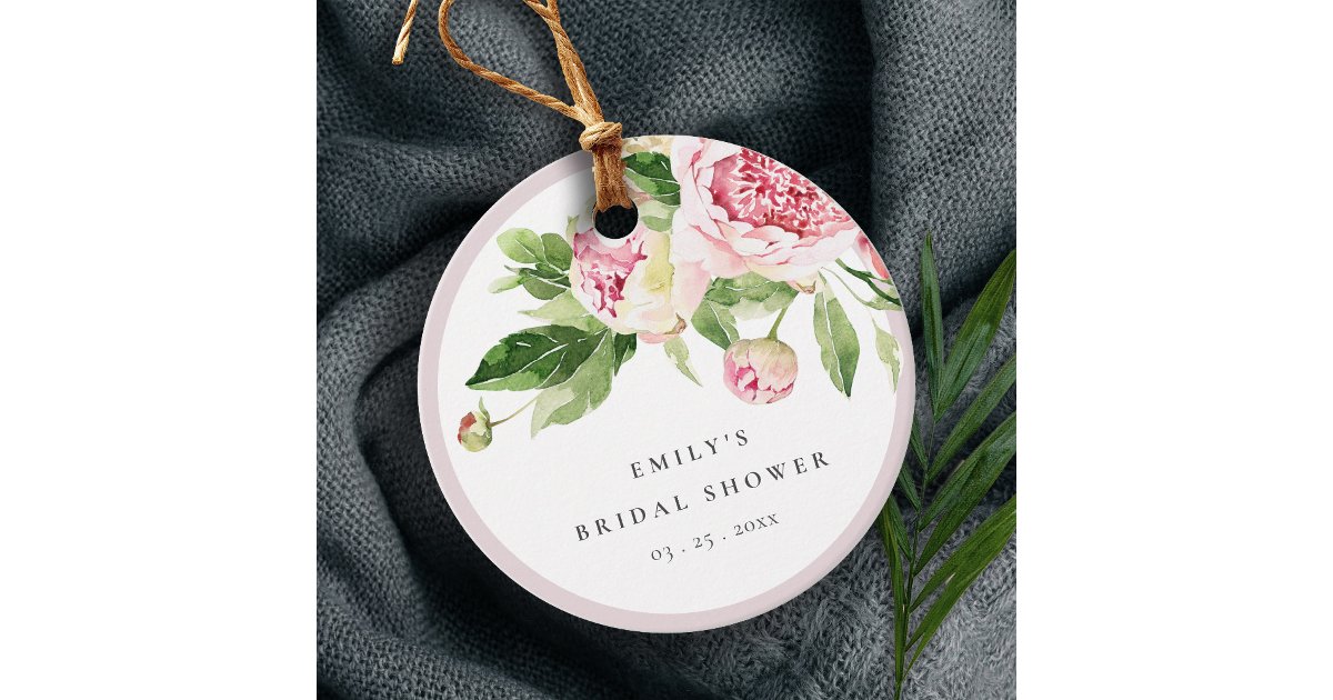 Elegant Pink Green Peony Floral Bridal Shower Favor Tags | Zazzle