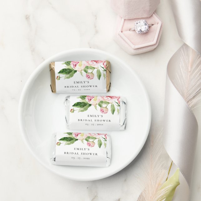Elegant Pink Green Peony Floral Bridal Shower Hershey's Miniatures (Wedding)