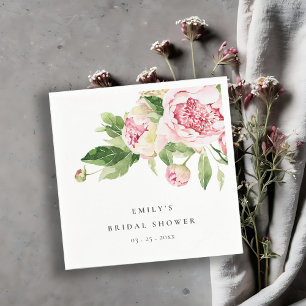 Elegant Pink Green Peony Floral Bridal Shower Napkins
