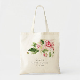 Floral Tote Bag Monogram Initial Pink Red Purple Burgundy Flowers