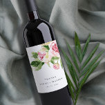 Elegant Pink Green Peony Floral Thanks Wedding Wine Label<br><div class="desc">If you need any further customisation please feel free to message me on yellowfebstudio@gmail.com.</div>