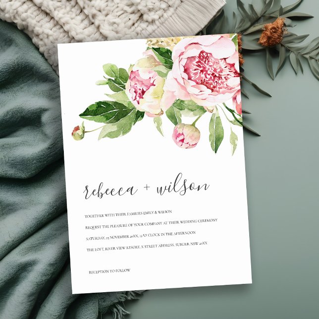 ELEGANT PINK GREEN PEONY FLORAL WATERCOLOR WEDDING (Creator Uploaded)