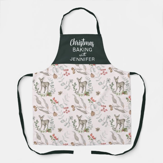 Elegant Pink Green Personalized Christmas Apron (Front)