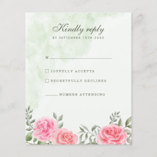 Elegant Pink Green Rose Floral Wedding RSVP Flyer
